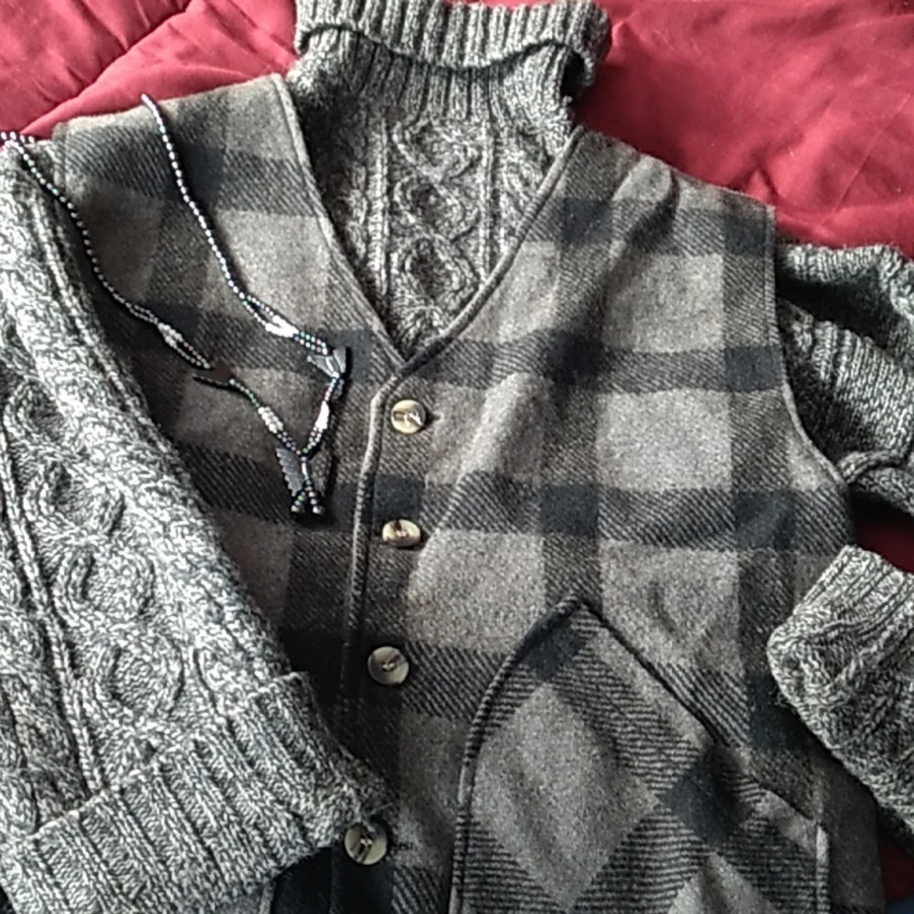🦺Vintage Plaid Wool Vest Sz M Pockets & 5 Buttons
